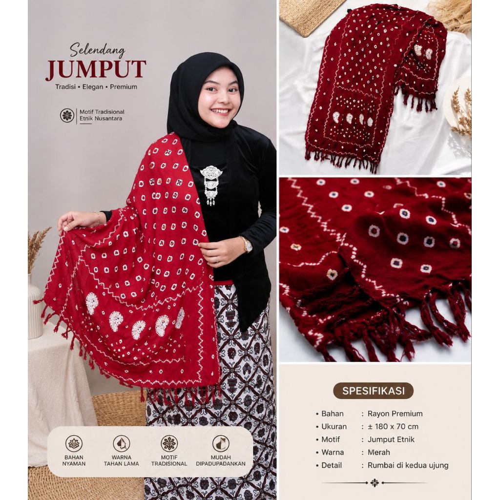 Selendang rumbai batik jumputan selendang kebaya