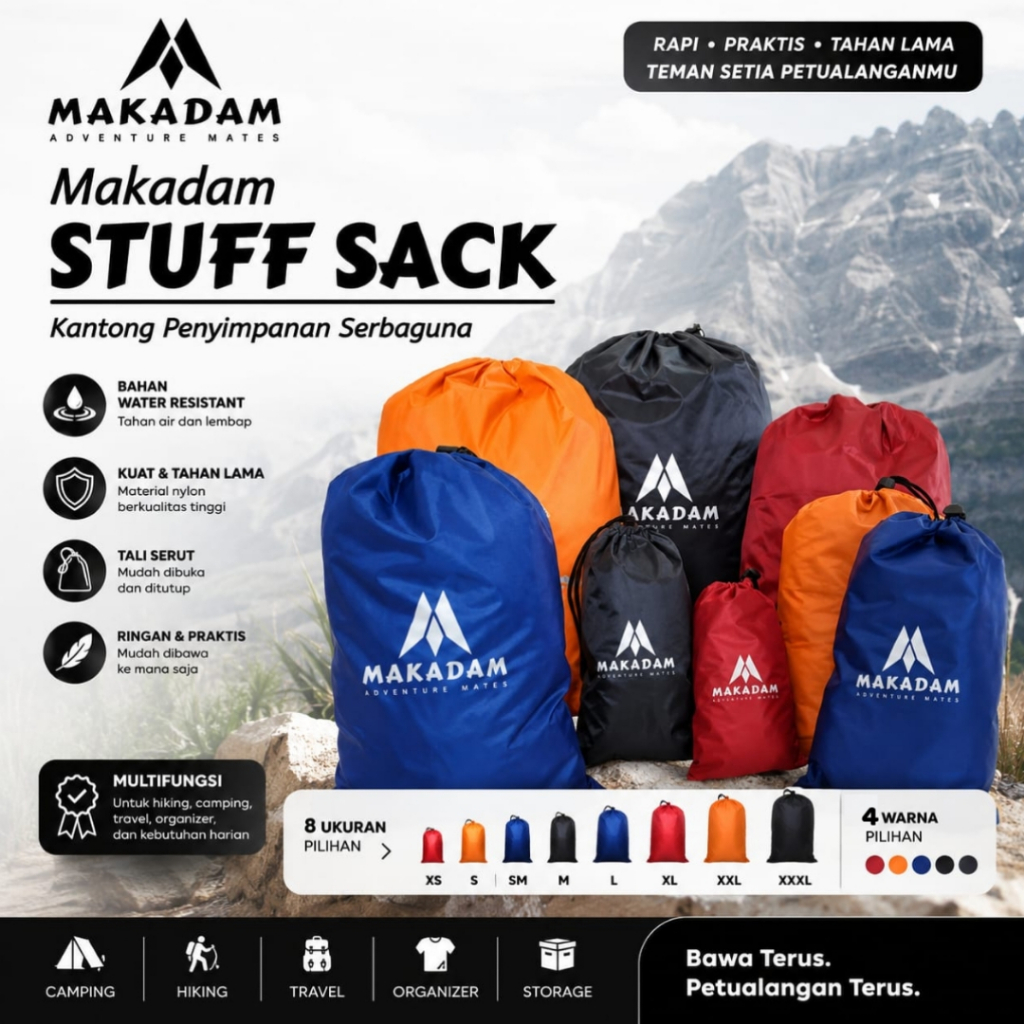 Makadam Stuff Sack Tas Serut Kantong Penyimpanan Travel Waterproof
