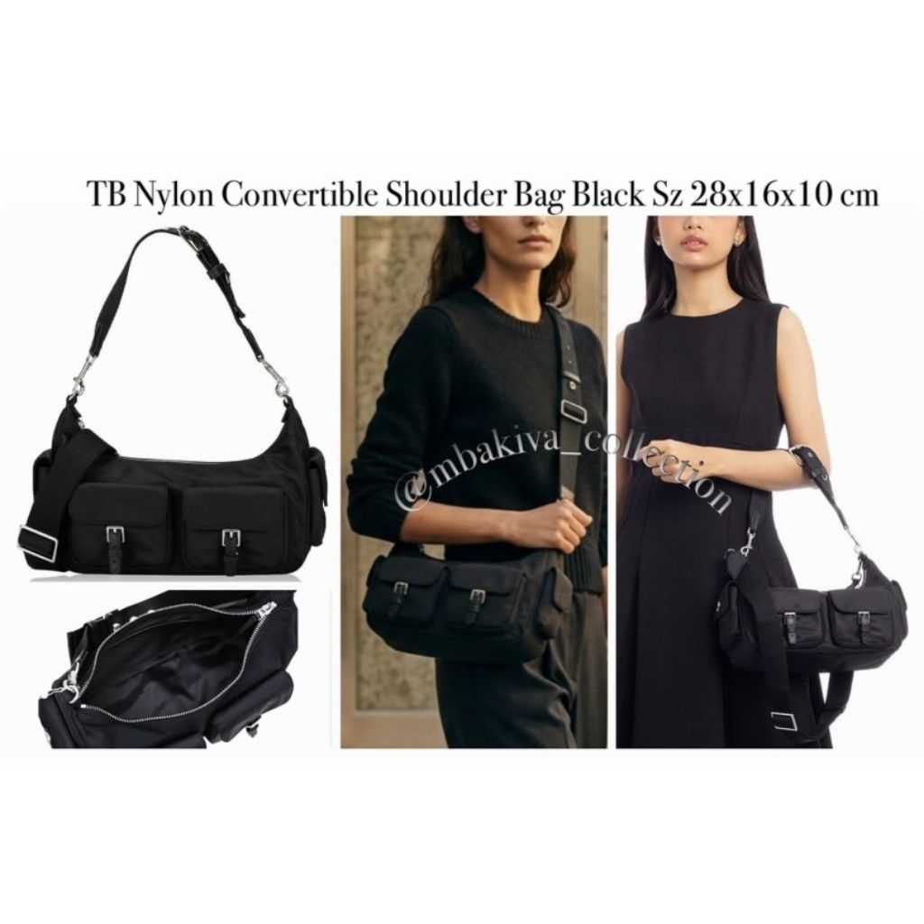 TB Nylon Convertible Shoulder Bag Black