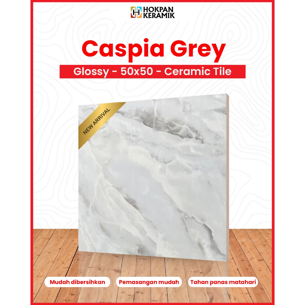 Keramik Lantai Motif Caspia Grey Ukuran 50x50 Glossy - Hokpan Keramik