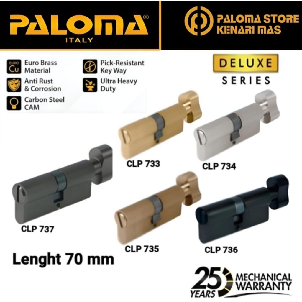 PALOMA CLP 733 734 735 736 737 Cylinder Knob Deluxe Silinder Kunci Pintu KC-NK 70MM Non Key Tanpa An
