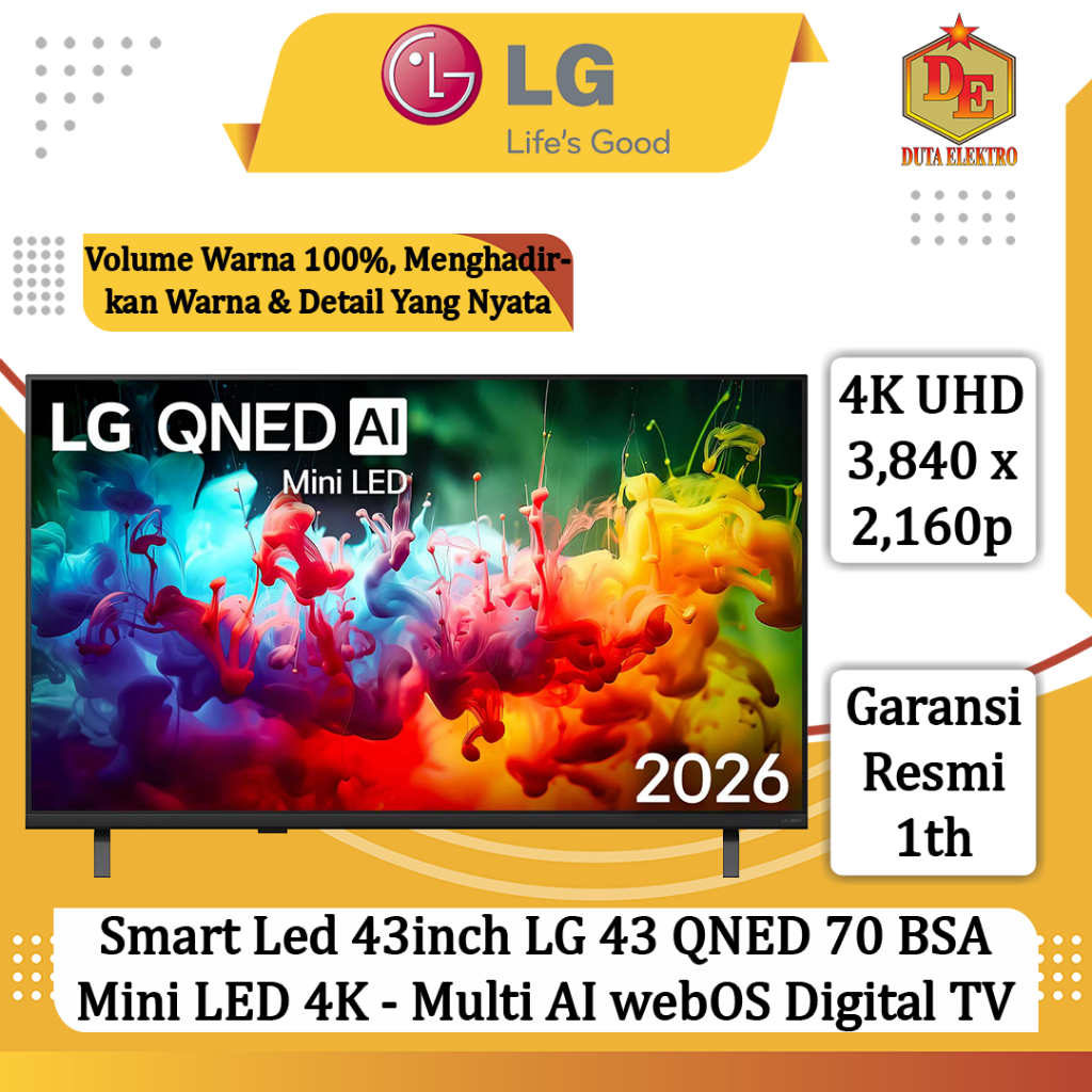 Smart Led 43inch LG 43 QNED 70 BSA Mini LED 4K - Multi AI webOS Digital TV