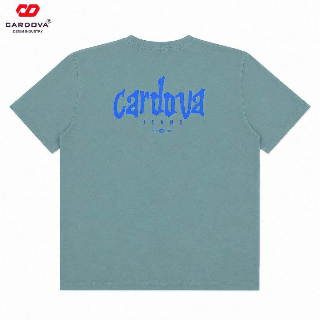 CRVA MEN - Kaos Pria Cardova Jeans Biru Muda Lengan Pendek Desain Grafis Belakang