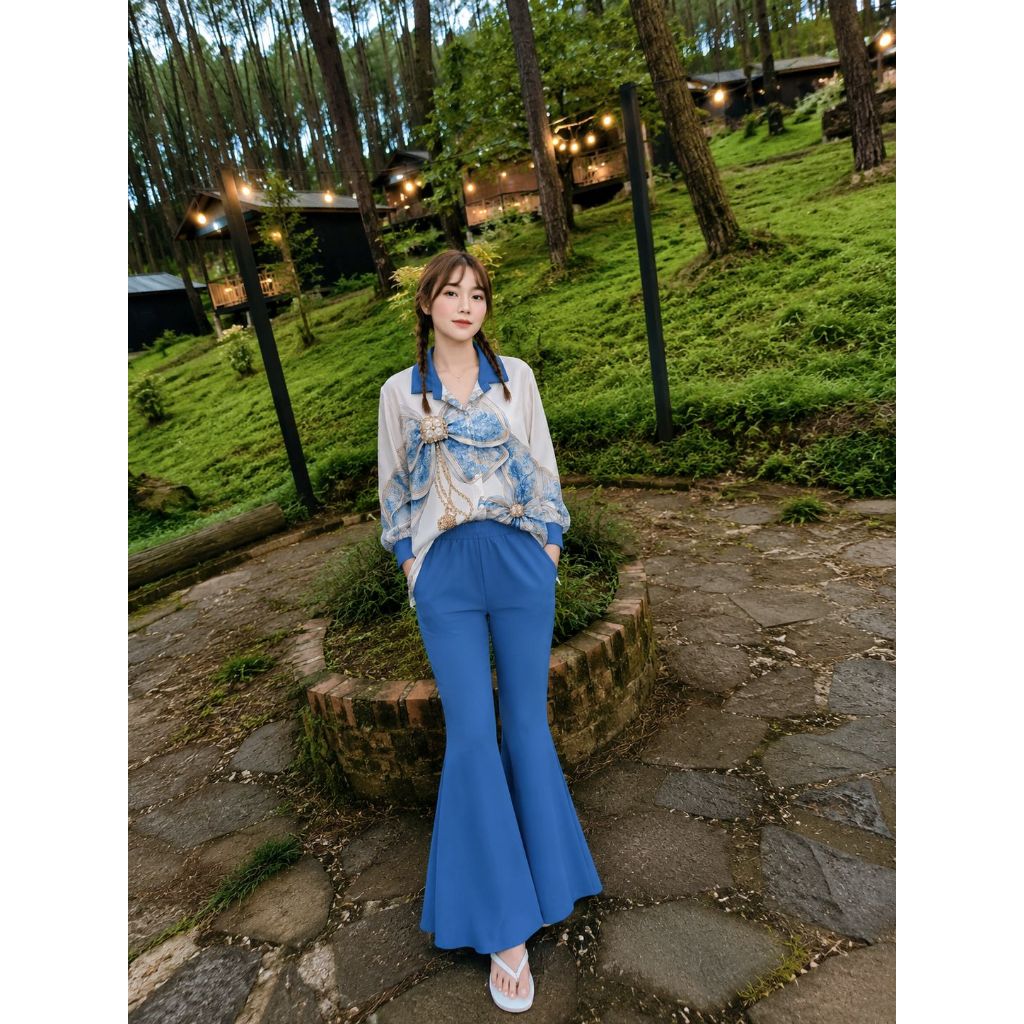 YM yimie fashion setelan oneset wanita dewasa || crt 1198 - set aura pita berlian & celana cutbray (