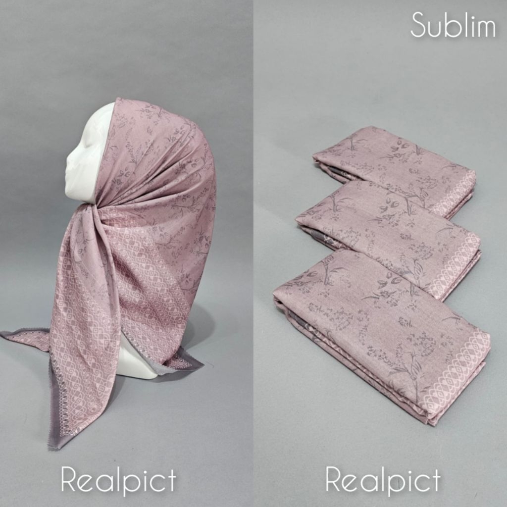 HIJAB SEGI EMPAT VOAL MOTIF BUNGA KECIL DUSTY PURPLE