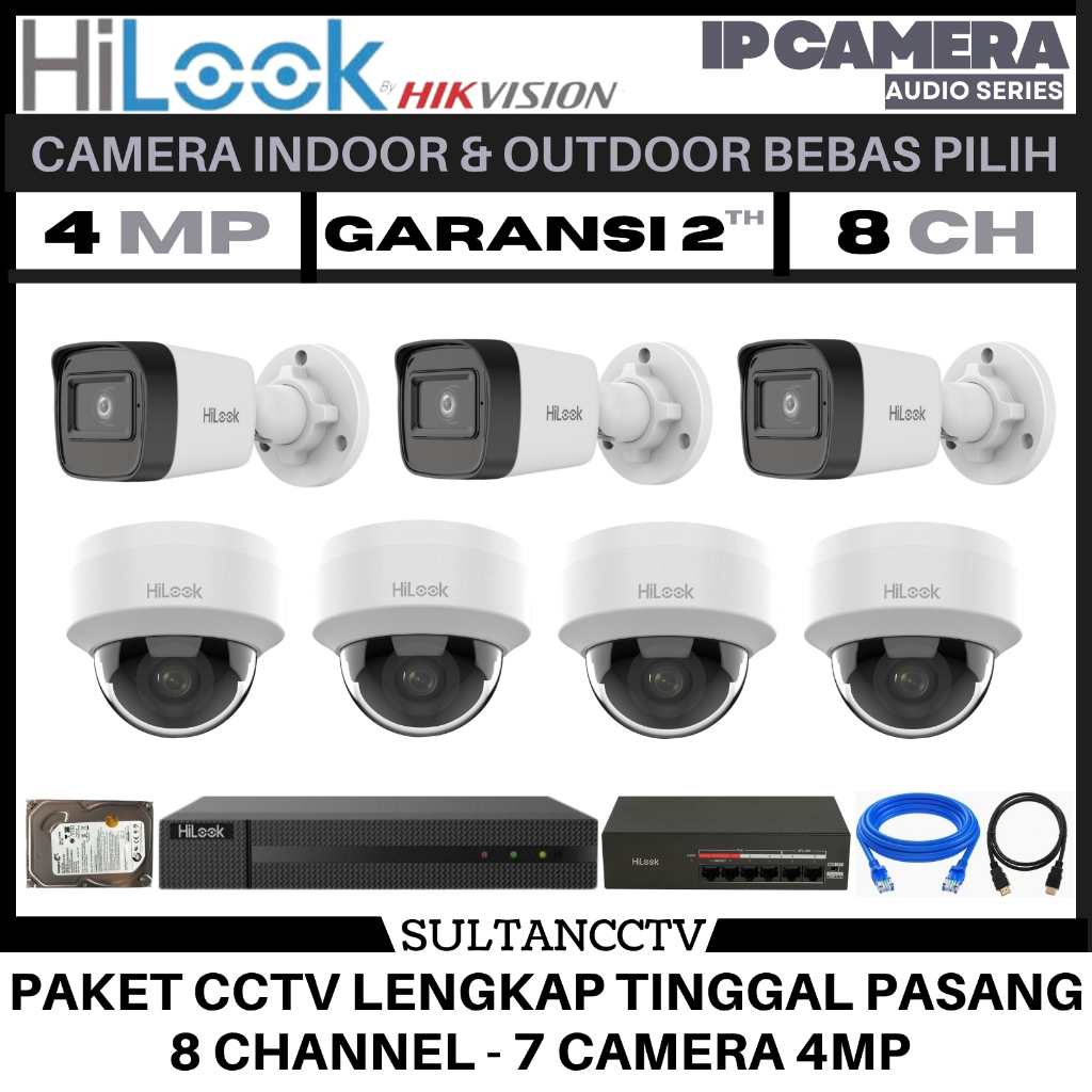 Paket Cctv Hilook 8 Channel 7 Kamera 4mp Ip Camera Audio Series Komplit Pantau HP