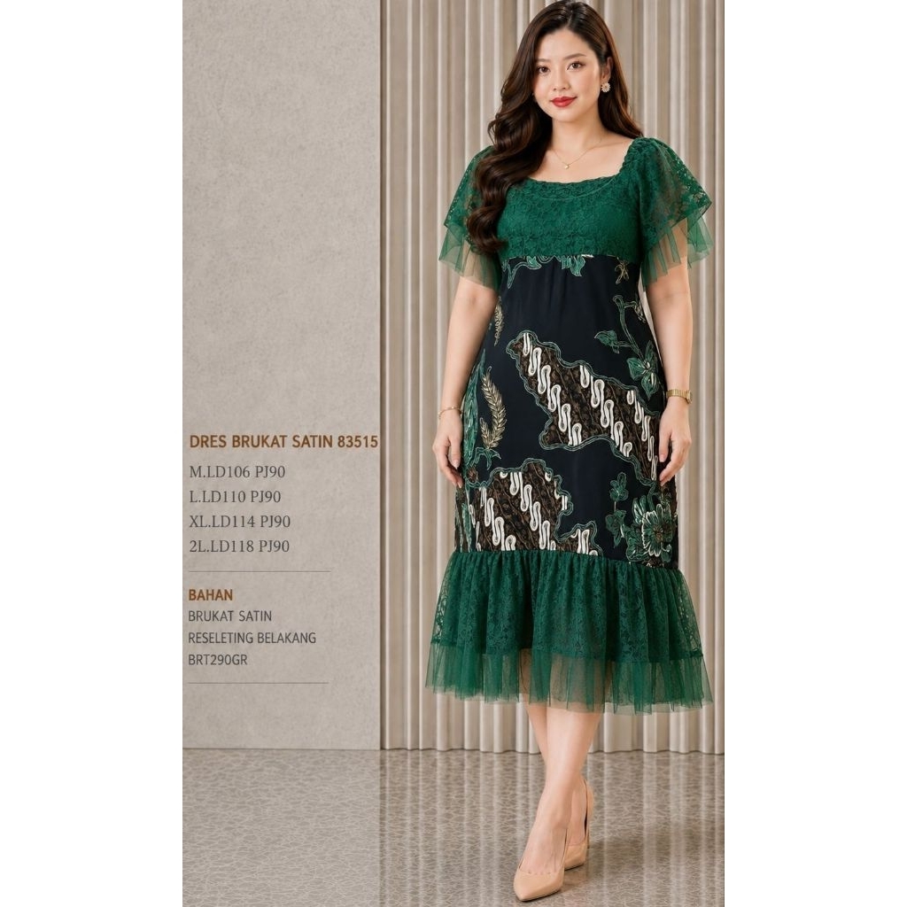 Veyshop dress brukat satin natal / dress natal brokat batik