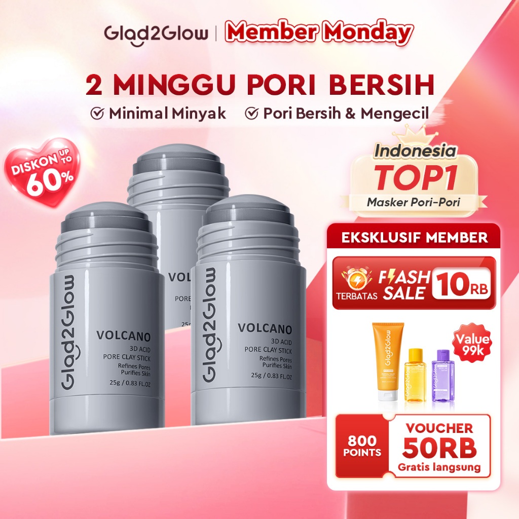 Glad2Glow Volcano 3D Acid Pore Clay Stick Masker Wajah Clay Masker Stik Deep Cleansing Pori Pori Mas