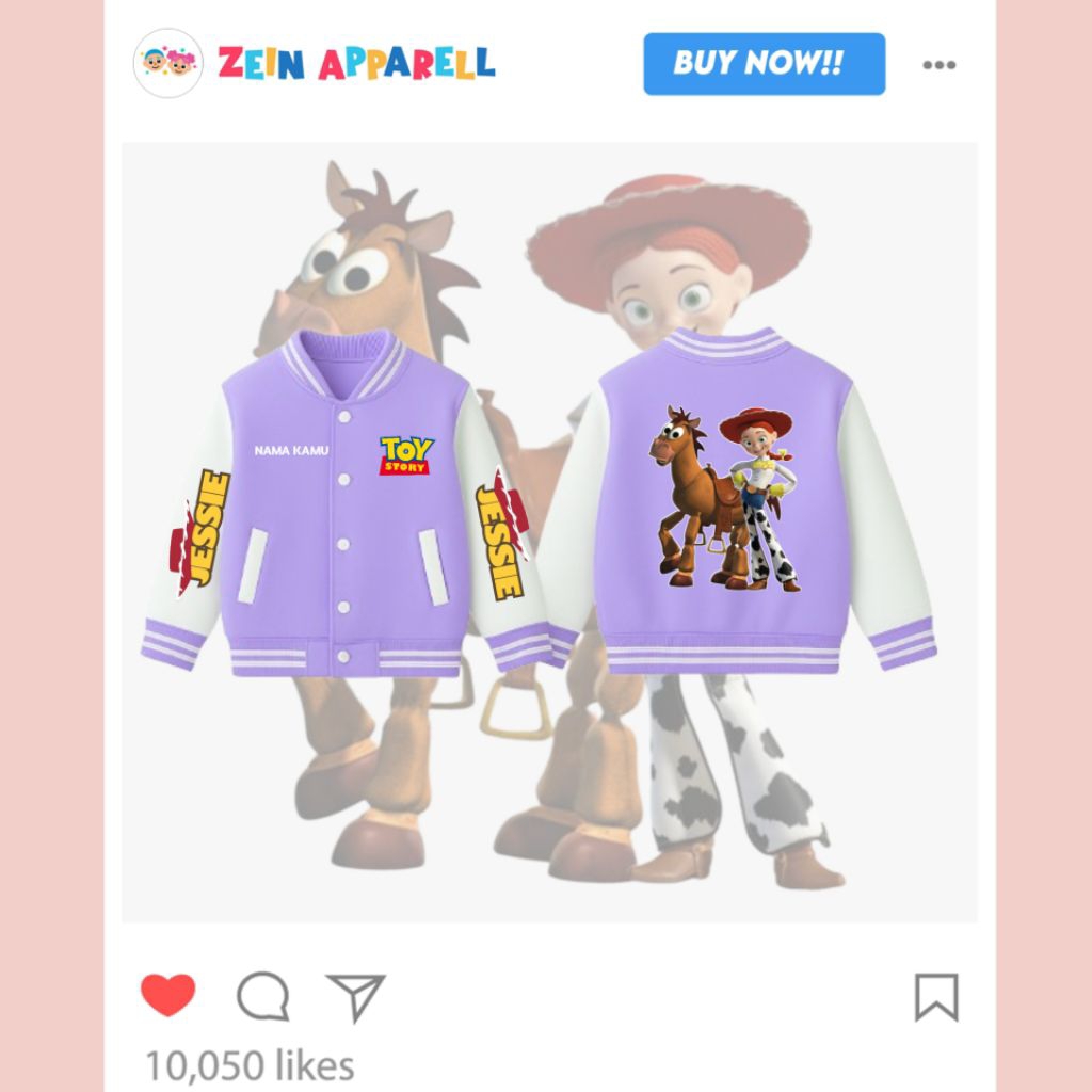 Jaket Varsity Anak Jessie Toy Story Custom Nama | Jaket Anak Perempuan Lucu Unik Gratis Nama