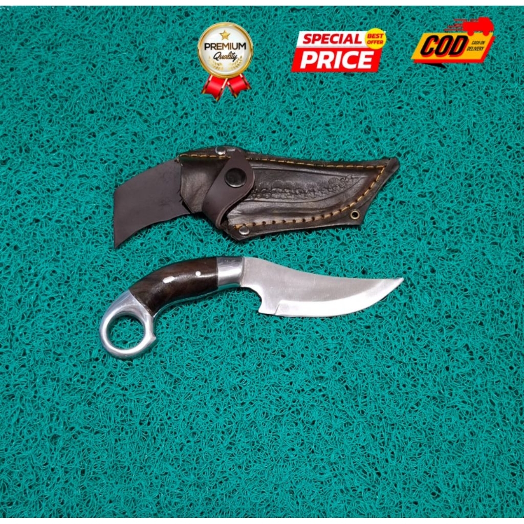 PISAU KERAMBIT HUNTING SKUNNING FULL TANG, SARUNG KULIT | PISAU OUTDOOR CAMPING PREMIUM