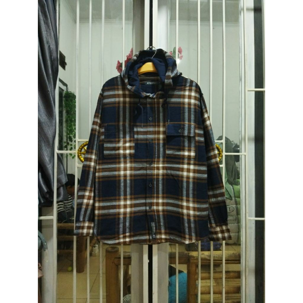 kemeja outer soft flannel hoodie Hangten M pria murah terbaik