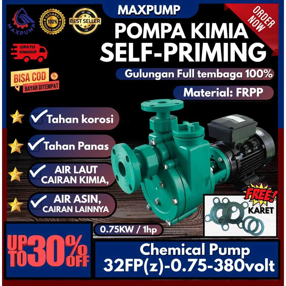 MAXPUMP Pompa Kimia FRPP PTFE Tahan Cairan Kimia Anti Corosi Self-Priming