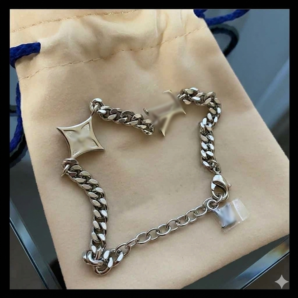 Gelang Rantai Perak Pria Wanita Gelang Silver Emas Putih Gelang Cowok Keren Gelang Silver Titanium