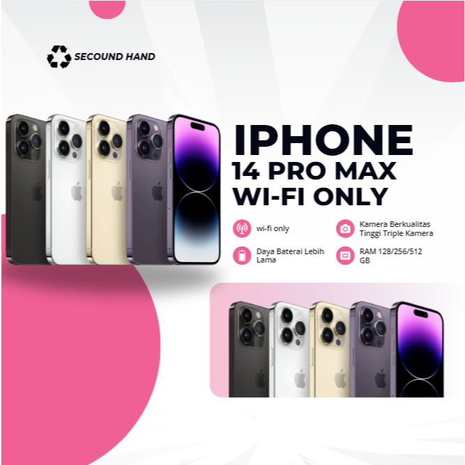 SPayLater IPHONE 14 PRO MAX WIFI ONLY 128GB/256GB SECOND FULLSET
