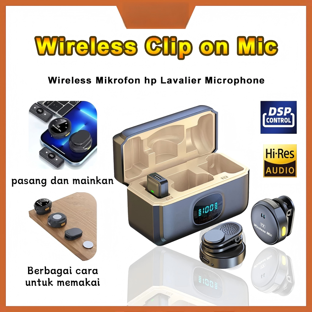 Mikrofon HP Tanpa Kabel dengan Charging Case | Ideal untuk Live Streaming & Rekaman Video