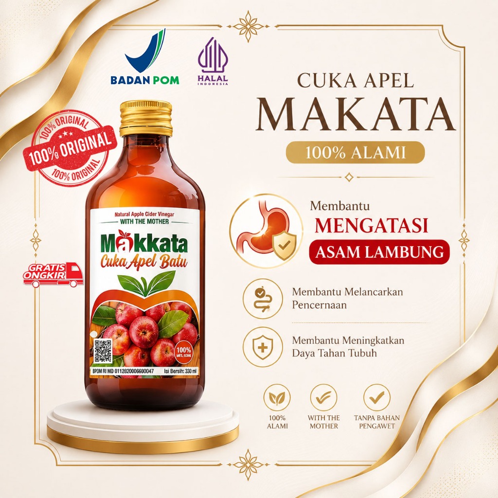 MAKKATA CUKA APEL Organik 330ml Bebas Gula Halal MUI Membantu Menurunkan Berat Badan