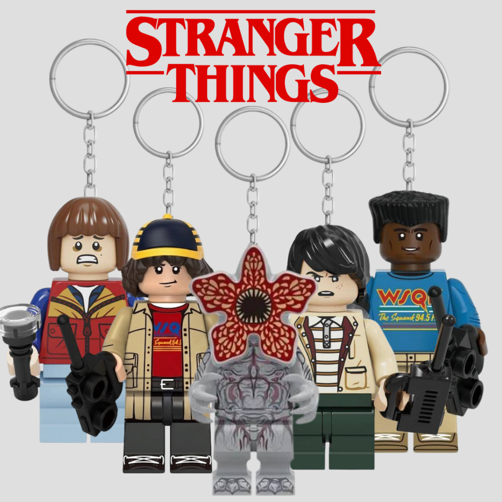 Stranger Things LEGO Style Minifigure Keychain Set Karakter Eleven Dustin Mike Lucas Demogorgon Ganc