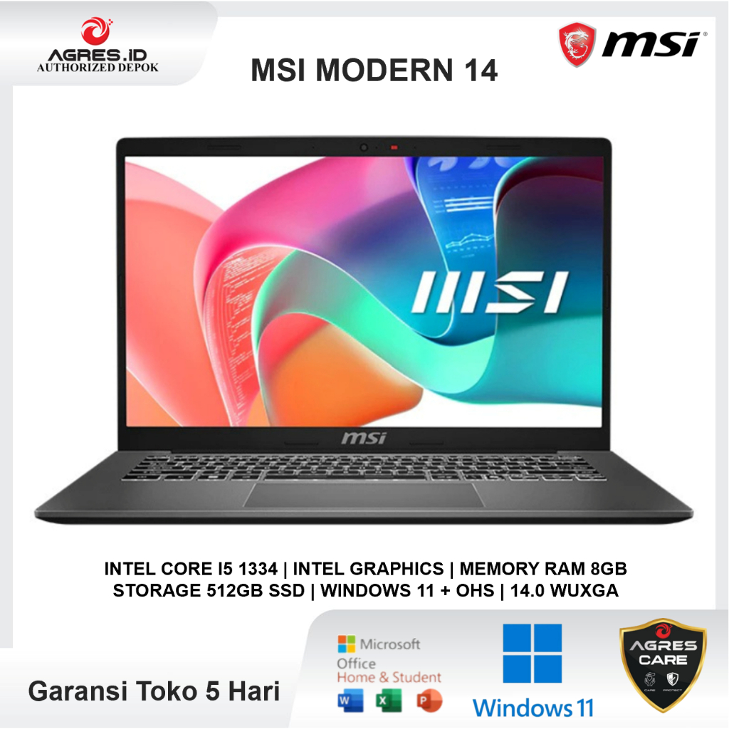 Laptop MSI Modern 14 I5 1334 8GB 512GB Win 11 OHS 14.0 Full HD IPS