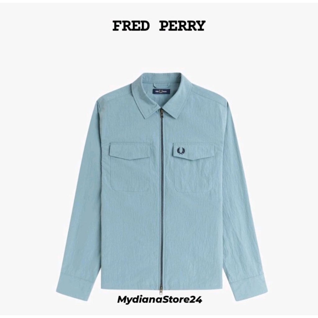 FRED PERRY - FRED PERRY ZIP THROUGH OVERSHIRT - STOCKPORT BLUE