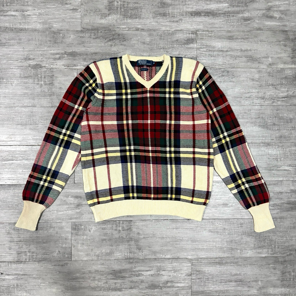 Polo Ralph Lauren Sweater V Neck Vintage Motif Tartan