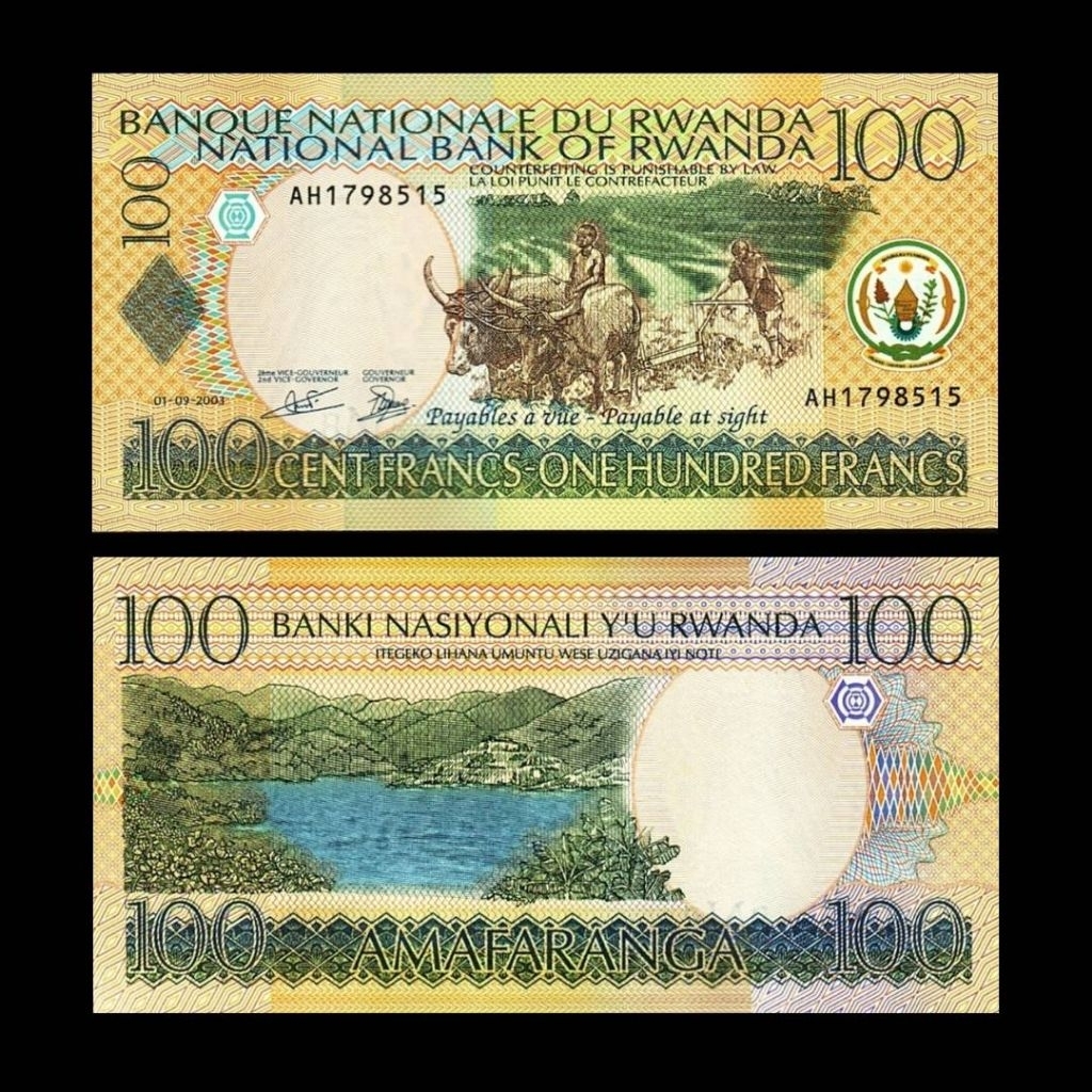 RWANDA 100 FRANCS 2003 UNC ORIGINAL 1 LEMBAR UANG RWANDA LAMA