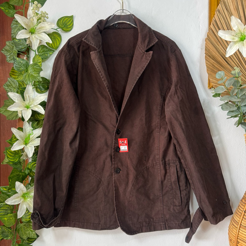 Outer Pria Coklat Tua Katun Linen