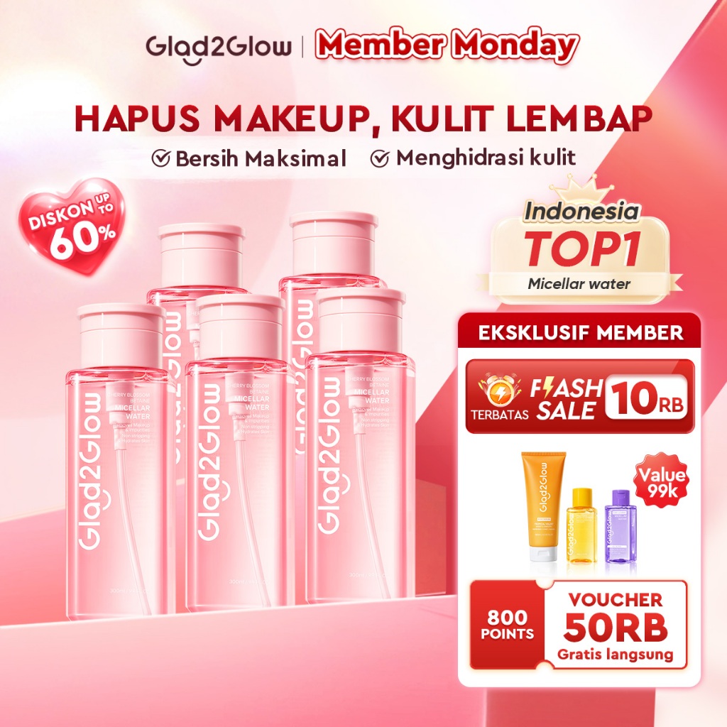 [HOT SALE]Glad2Glow Cherry Blossom Micellar Water 300ml Untuk Semua Kulit Lembut cleansing oil Pengh