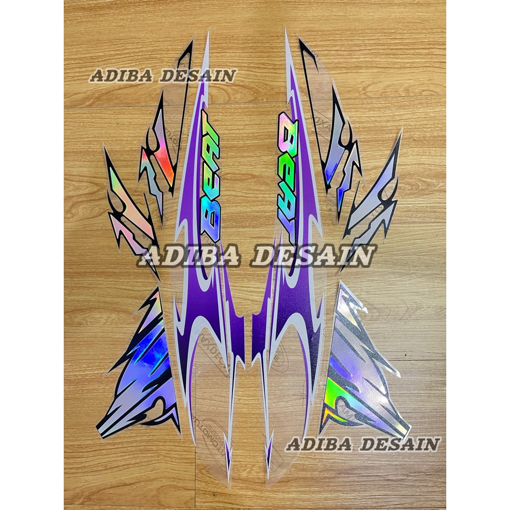 Striping beat Fi Hologram warna ungu uv maxdecal - stiker motor beat Fi Hologram bahan uv maxdecal