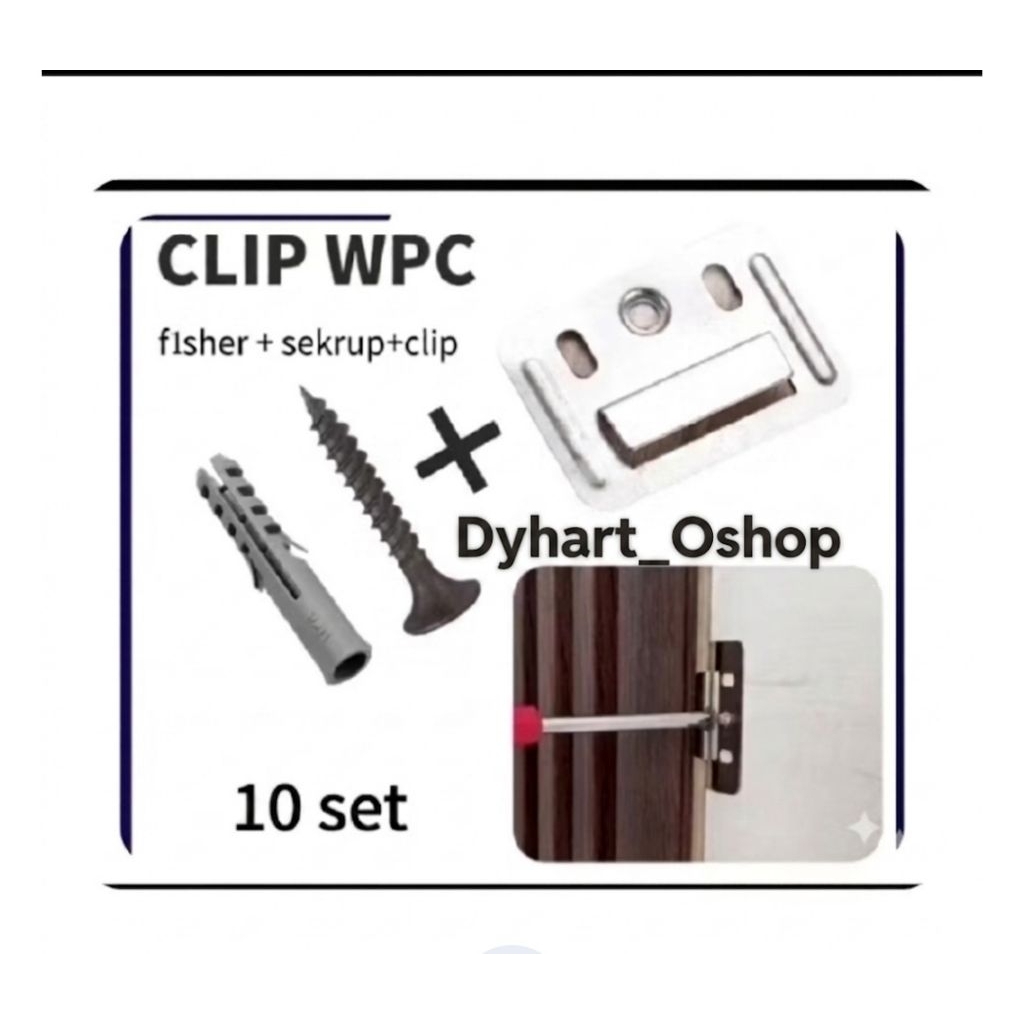 (10 set) Klip Panel + Sekrup 6x1" + fisher S6 untuk set  pemasangan wpc dan wallboard