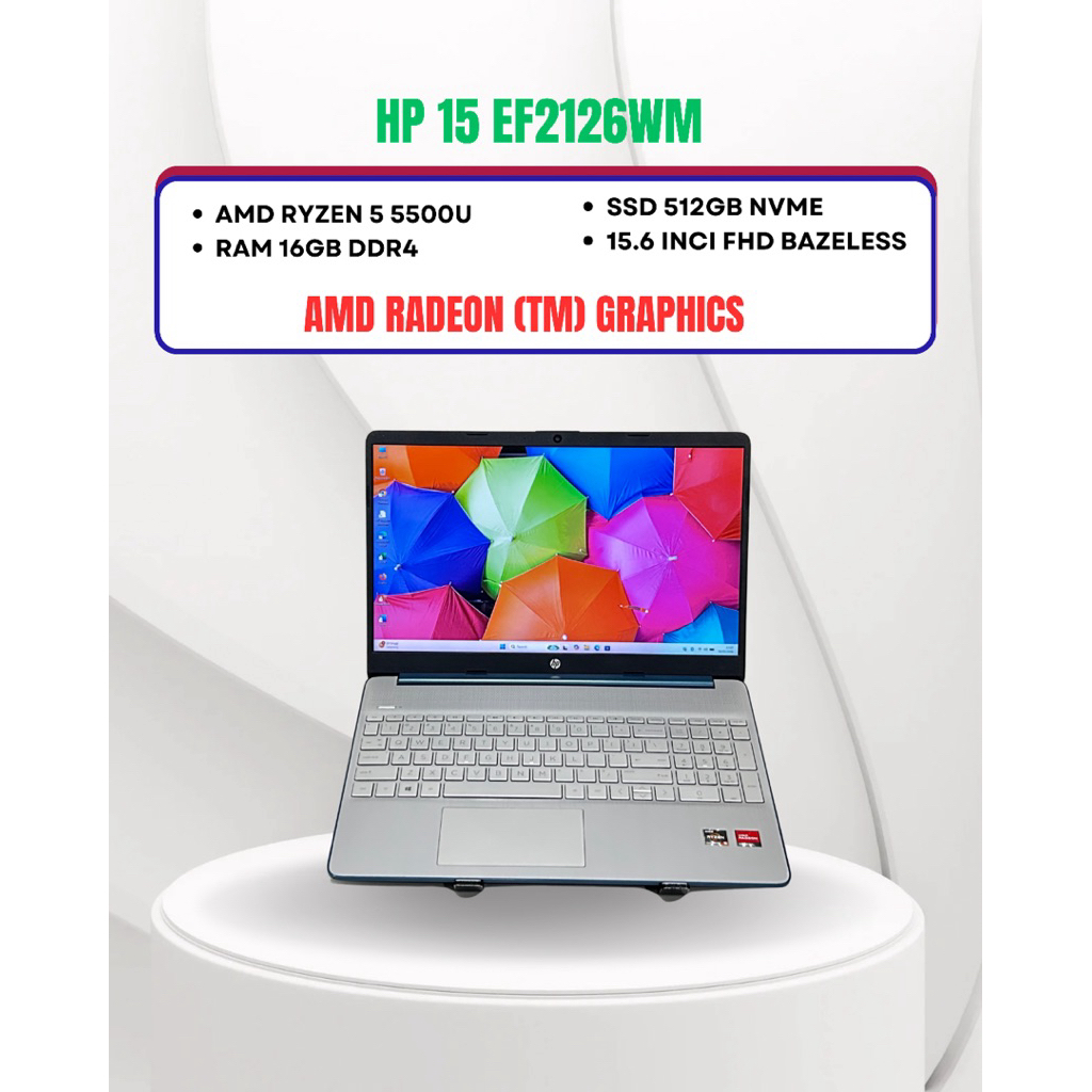 HP 15 EF2126WM AMD RYZEN 5 5500U RAM 16GB SSD 512GB 15inci FHD