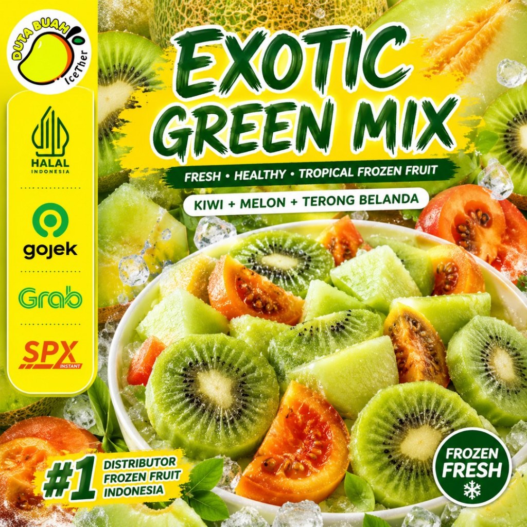 Exotic Green Mix  Frozen Fruit – ( Kiwi 200g, Melon 200g, Terong belanda 100g ) | Duta Buah Icether 