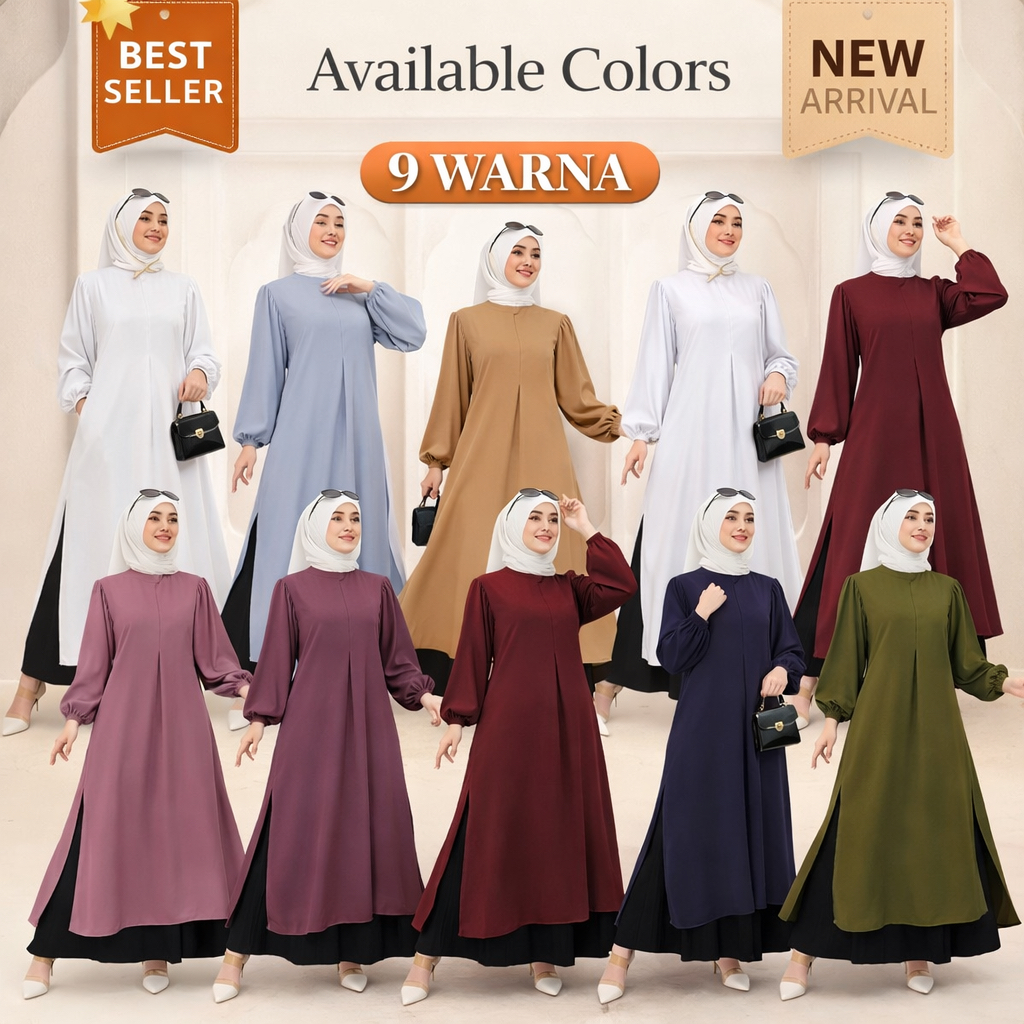 Long Tunik | Pakaian Wanita Muslimah Lengan Balon Belah Pinggir Busui friendly | Cey Airflow Jumbo k