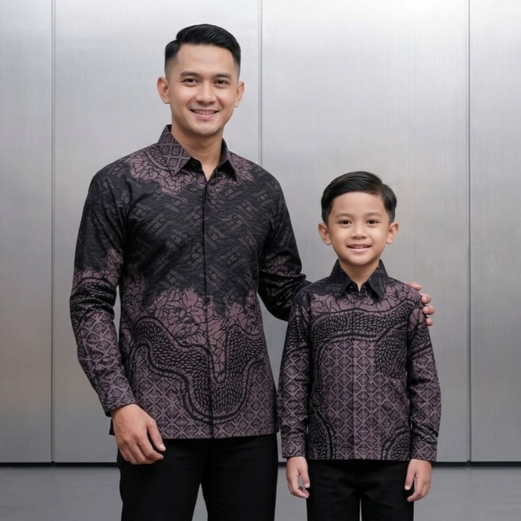 Dobby Ungu pastel, Kemeja Batik Couple Ayah Dan Anak, Warna Ungu pastel,Bahan Dobby Tenun,Pakai Furi