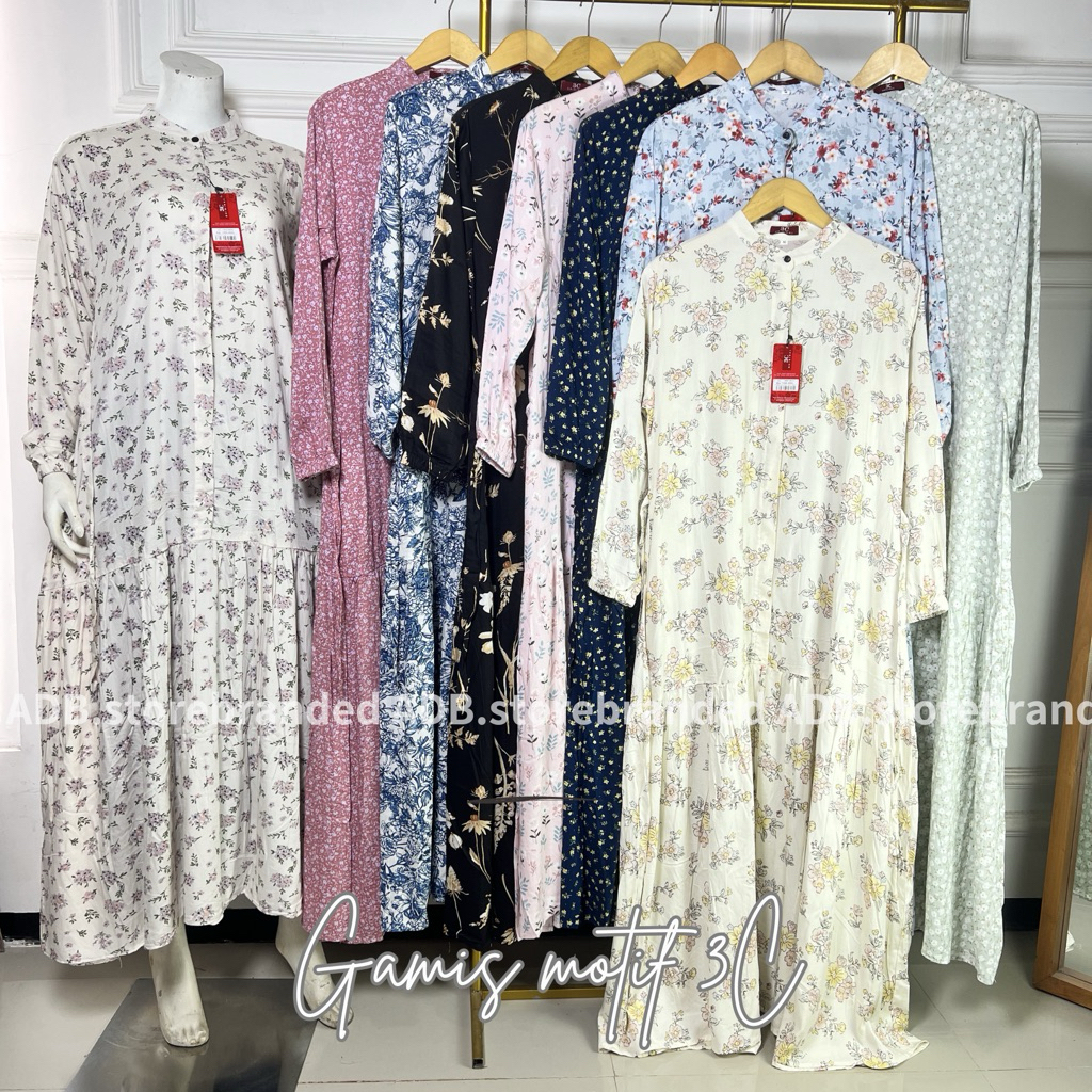 3C Original Gamis motif polos wanita 3 C rayon premium Long dress polos wanita kancing depan busui l