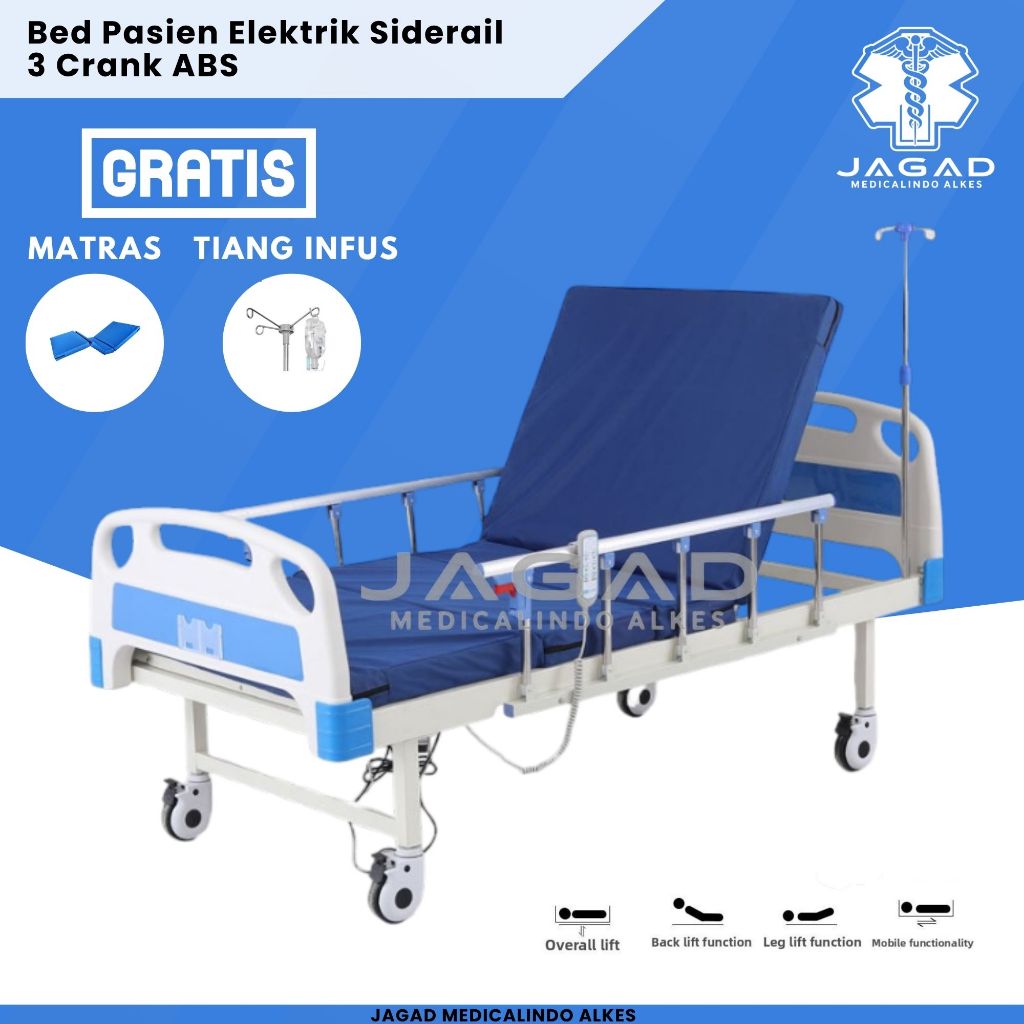 Bed Pasien 3 Crank Elektrik Siderail ABS