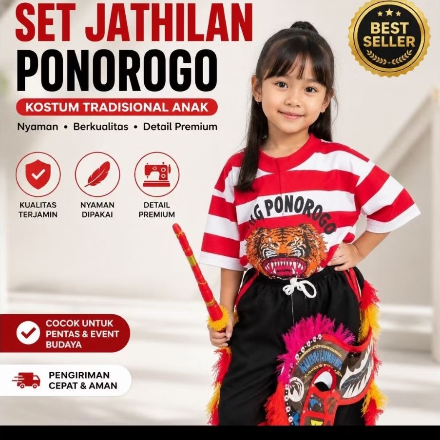 Set Jathilan Ponorogo Anak Kostum Tari Tradisional Kuda Lumping Reog Ponorogo Baju Pentas Anak