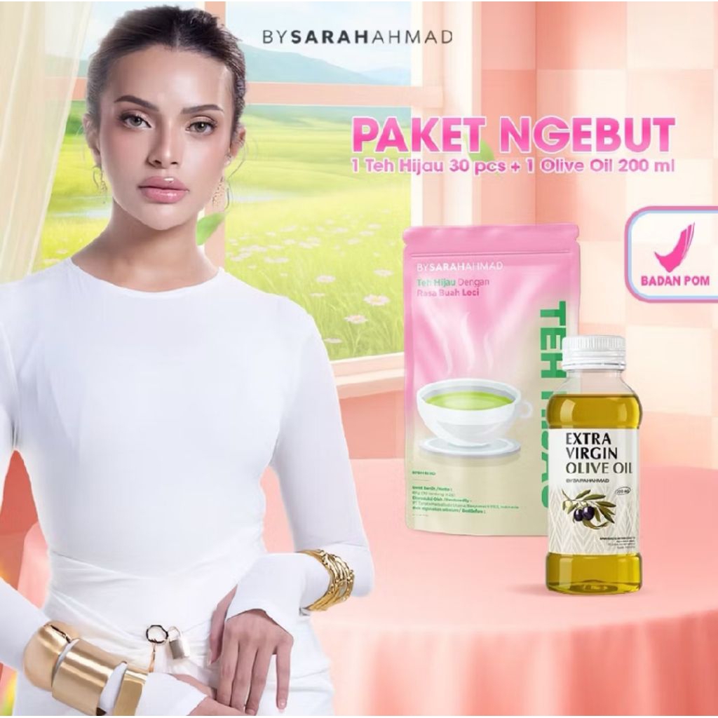 BUNDLING NGEBUT - Teh Hijau Isi 30 Pcs + Olive Oil 200 ML Olive Oil By Sarah Ahmad Official Teh Hija