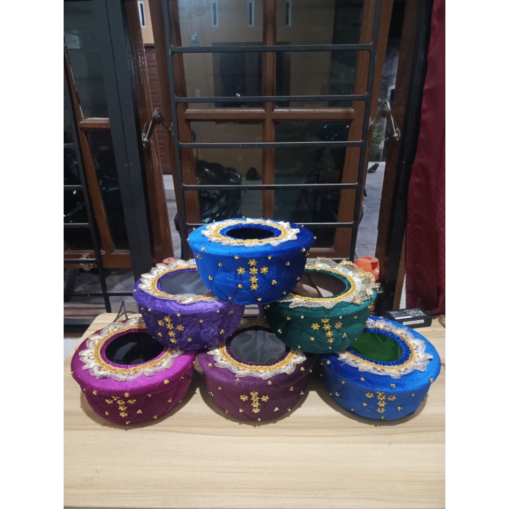 Kantong Persembahan Keranjang motif kain linen berenda Kecil