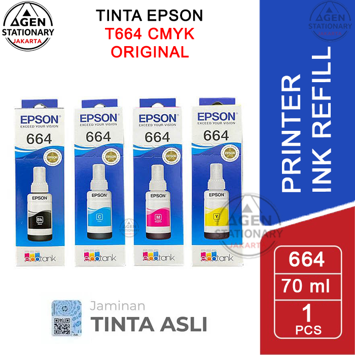 Tinta Epson 664 CMYK Original Jaminan Tinta Asli  T664 Untuk Refill Printer L110 L120 L210 L310 L360