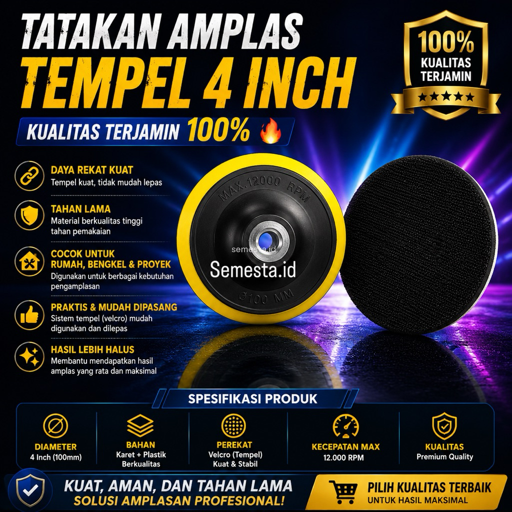 Tatakan Amplas Perekat Bulat 4 Inch | Dudukan Amplas Tempel Kuat | Pad Perekat Amplas Bulat untuk Ge