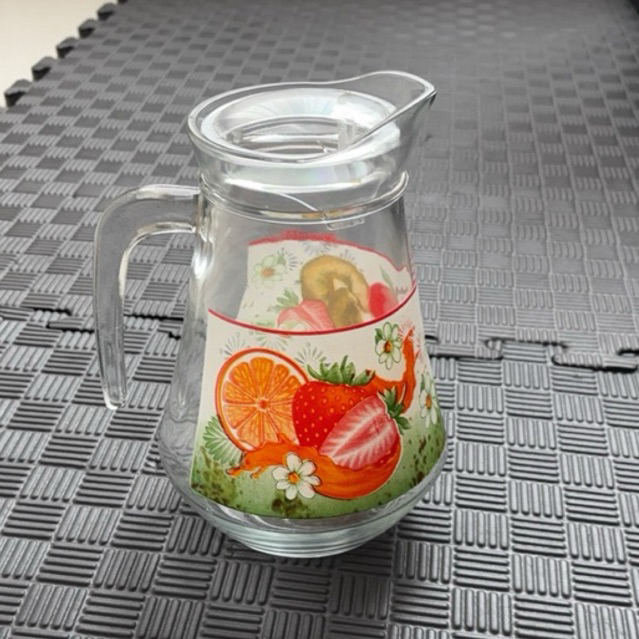 Pitcher Kaca Jizzy 1.3 Liter Glass Pitcher Motif Floral - Teko Air Kaca Motif Bunga Estetik Murah