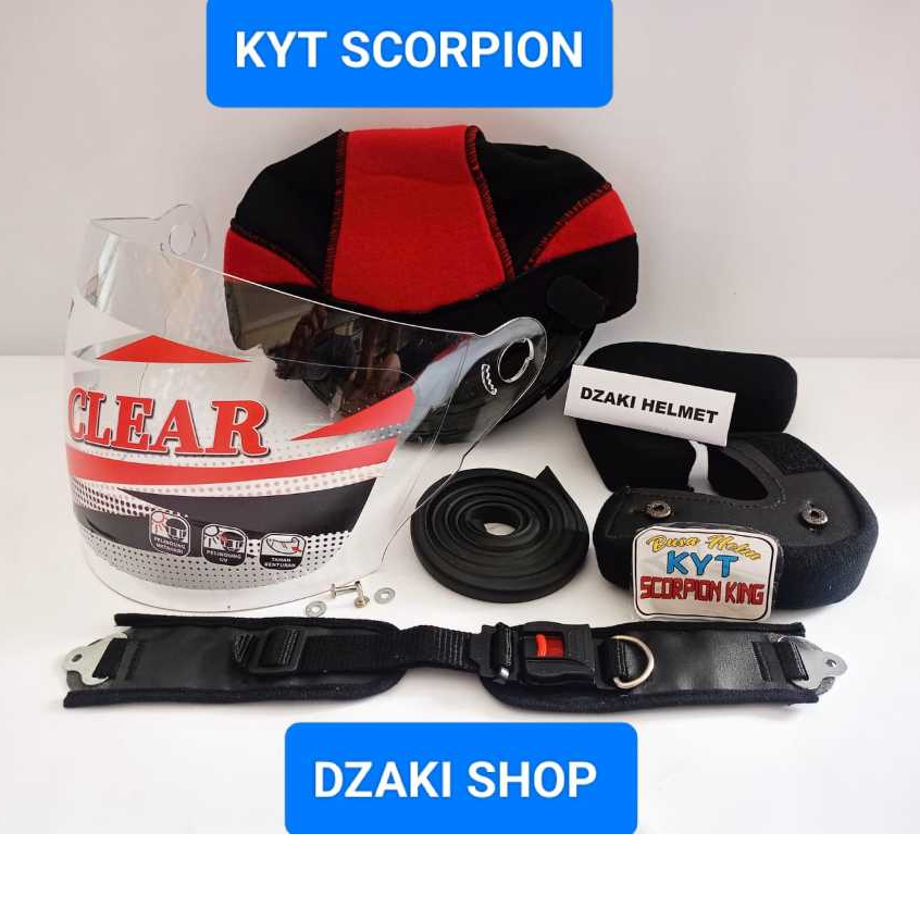 PAKET SPAREPART HELM KYT SCORPION. BUSA HELM KYT SCORPION KING + KACA HELM KYT SCORPION + TALI HELM 