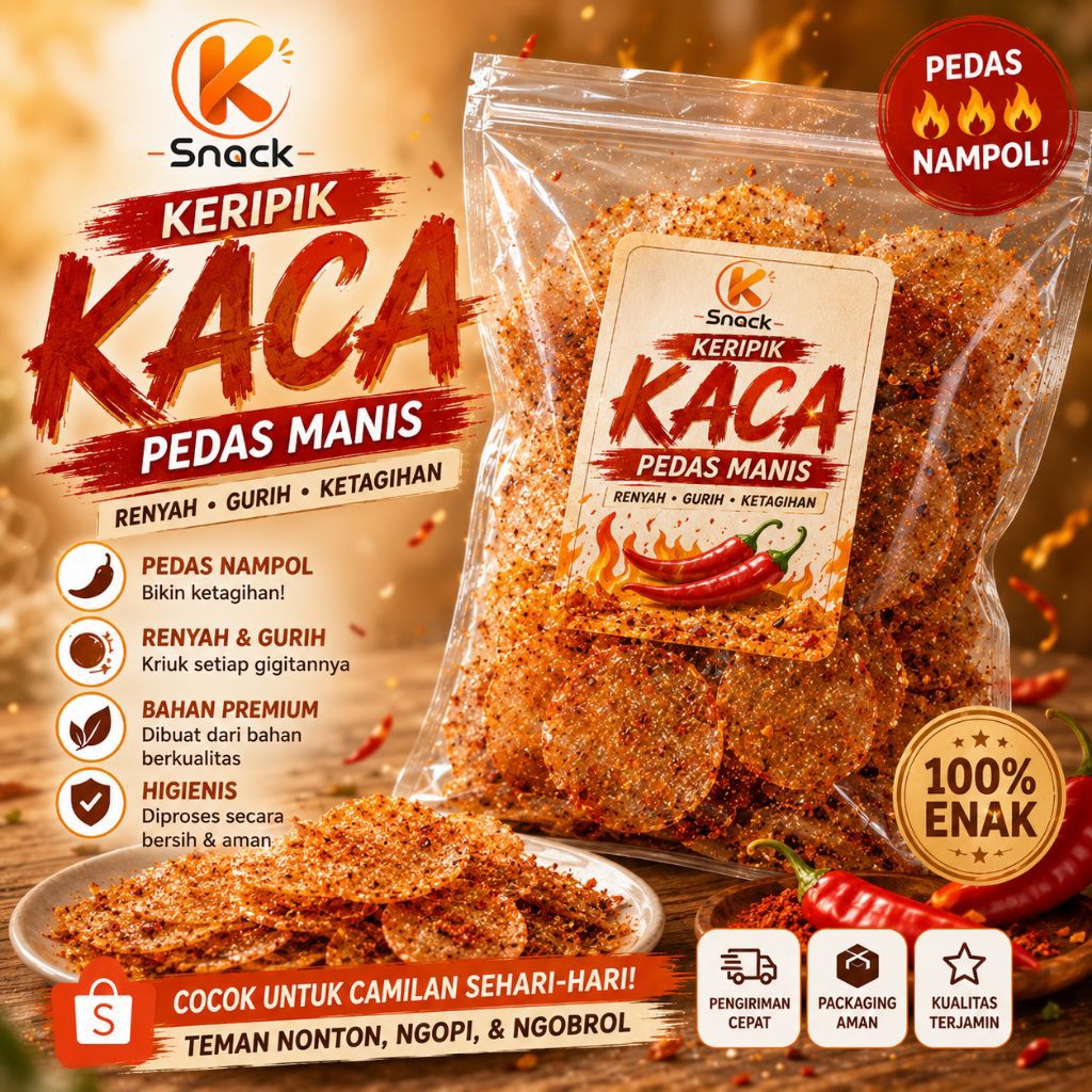 Keripik Kaca Pedas Manis Viral K-Snack | Camilan Pedas Super Renyah & Nagih @200 g