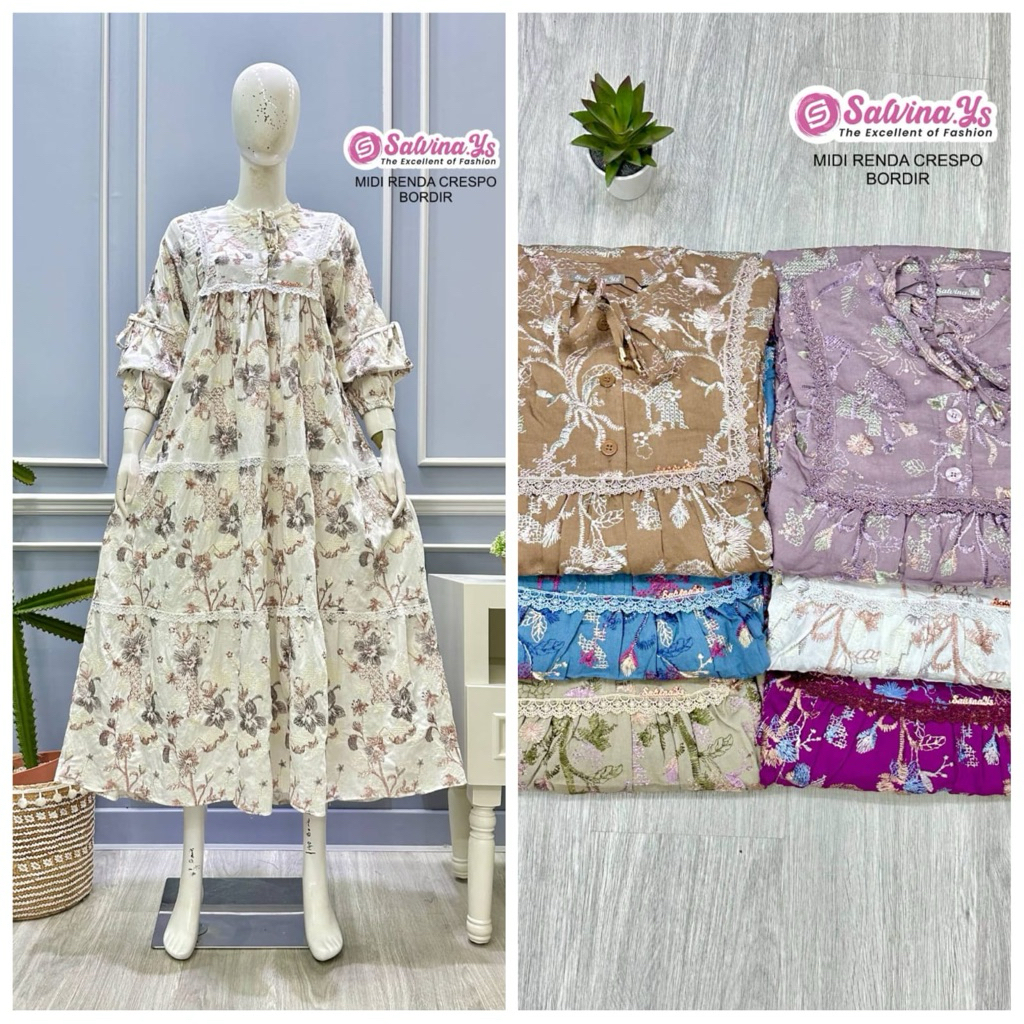 ready stock gamis salvina crespo bordir wanita kekinian