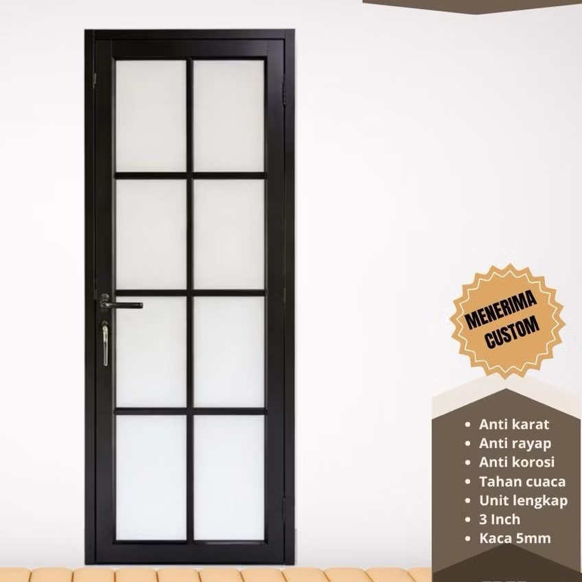 Pintu Aluminium 1Daun Full Kaca Ornamen(UK L100×T200)
