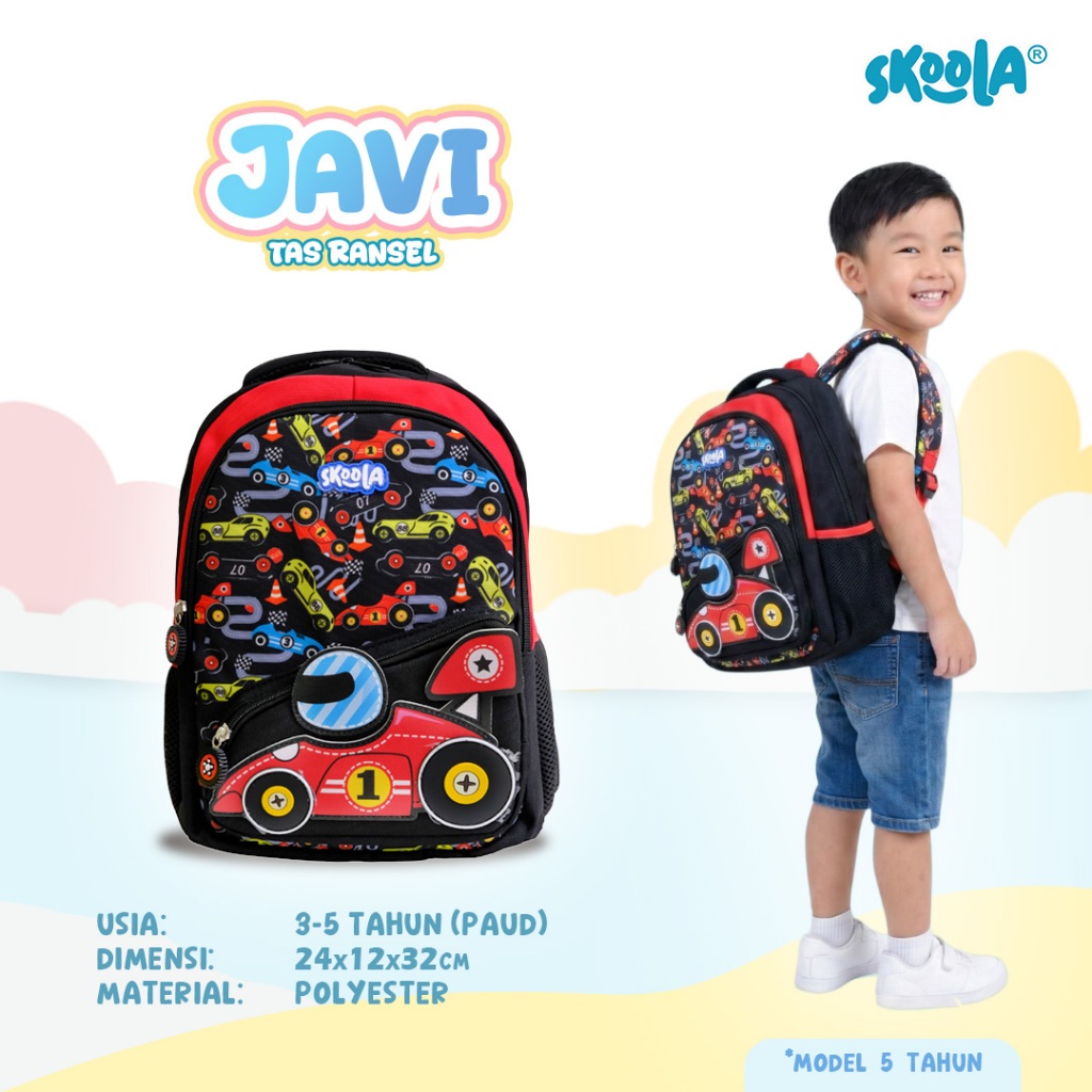 Skoola Tas Sekolah Anak TK Laki Laki Karakter Mobil - Javi