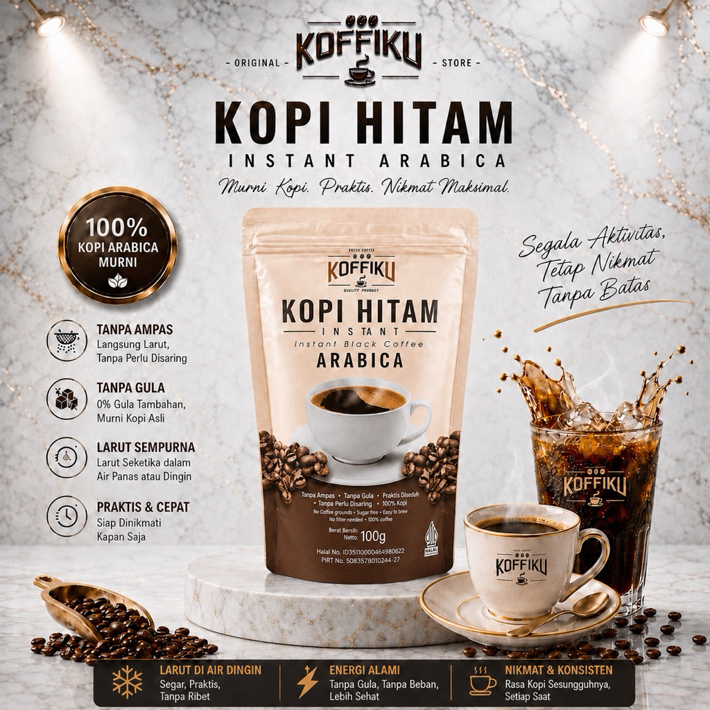 KOFFIKU ARABICA Kopi hitam instan tanpa ampas bebas gula spray dried 100gram
