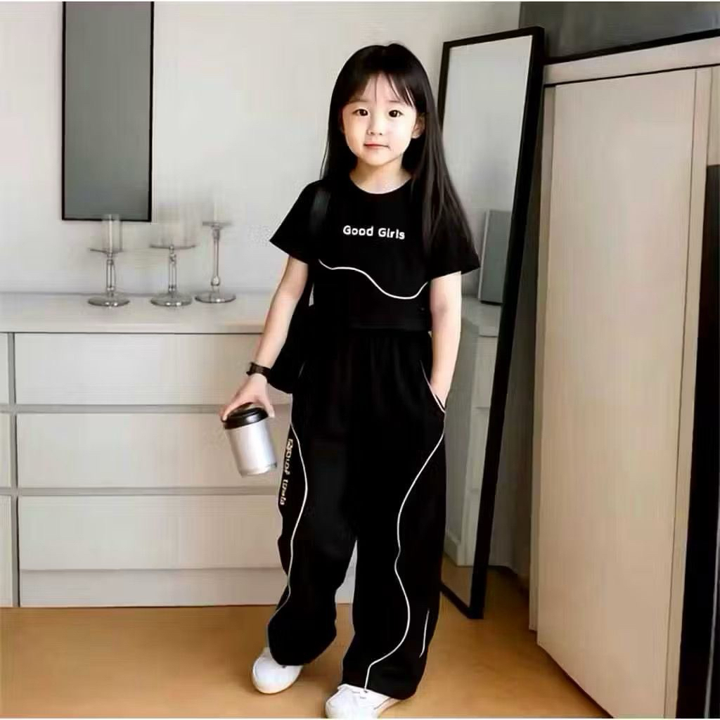 Setelan anak perempuan model crop korean style celana skena terbaru