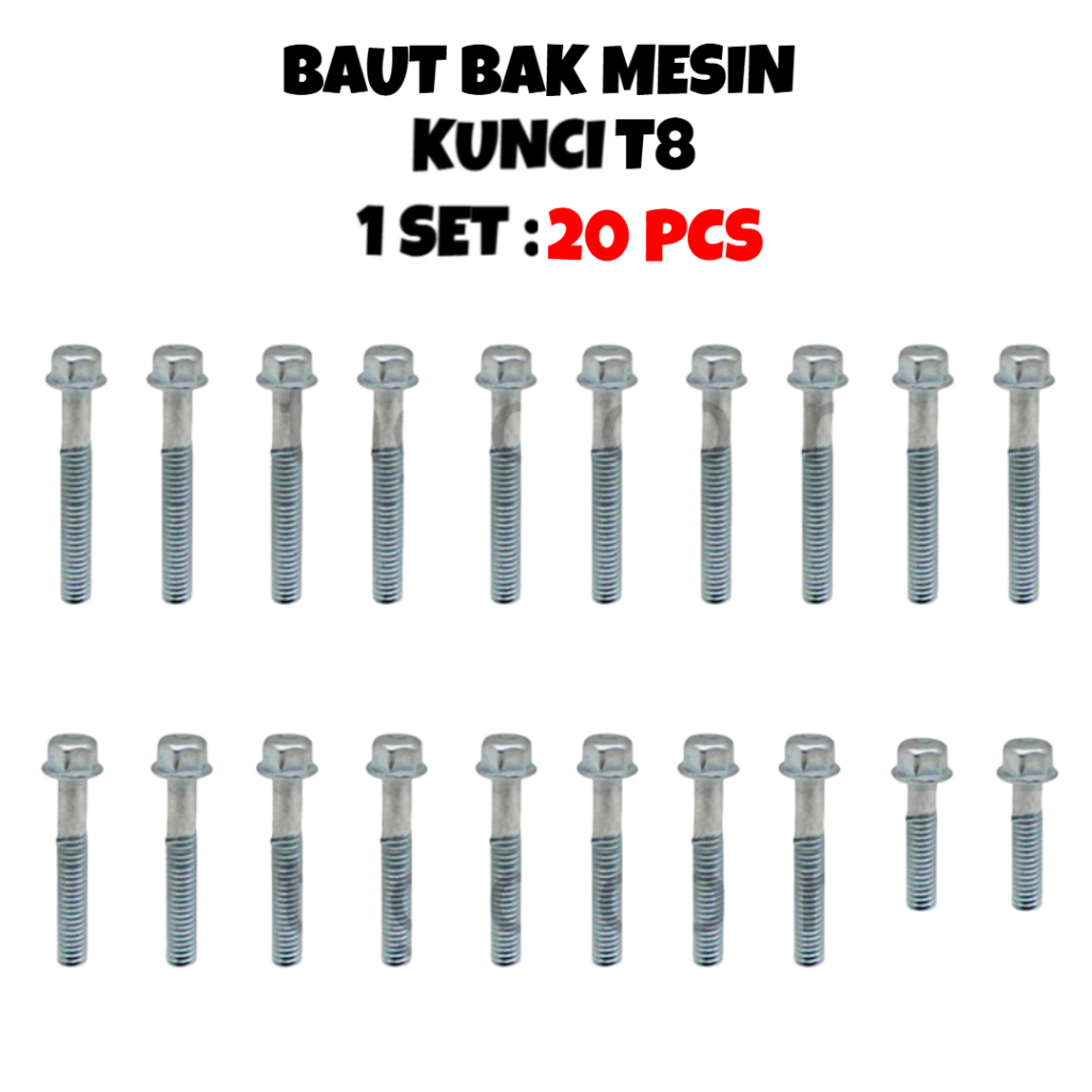 1 SET ISI 20 PCS BAUT BAUD TOPI FLANGE BOLT BAK BLOK BLOCK MESIN KUNCI T8 REVO 110 ABSOLUTE / FIT / 