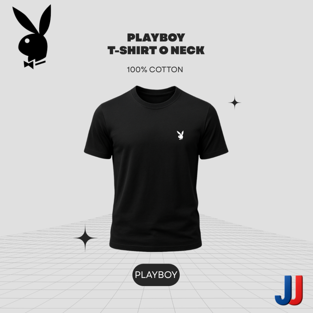 Kaos Hitam Polos Playboy Sporty Pria Kerah Bulat Katun Premium